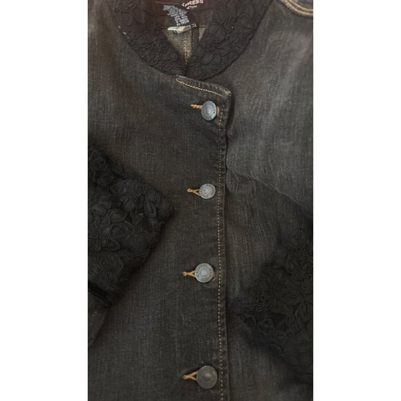 2/$30 Express Size 7/8 Black Denim Jacket With Lace Cuffs & Collar - Picture 9 of 16